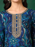 Thumbnail for Sequined Embroidered & Printed Kurta With Pant & Embroidered Dupatta, Blue - Hiral Fashion - Distacart