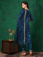 Thumbnail for Sequined Embroidered & Printed Kurta With Pant & Embroidered Dupatta, Blue - Hiral Fashion - Distacart