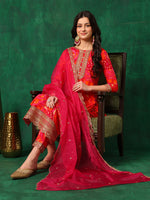 Thumbnail for Sequined Embroidered & Printed Kurta With Pant & Embroidered Dupatta, Pink - Hiral Fashion - Distacart