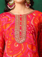 Thumbnail for Sequined Embroidered & Printed Kurta With Pant & Embroidered Dupatta, Pink - Hiral Fashion - Distacart