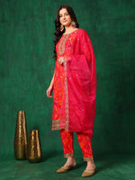 Thumbnail for Sequined Embroidered & Printed Kurta With Pant & Embroidered Dupatta, Pink - Hiral Fashion - Distacart