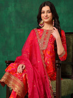 Thumbnail for Sequined Embroidered & Printed Kurta With Pant & Embroidered Dupatta, Pink - Hiral Fashion - Distacart