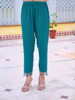 Thumbnail for Hand & Machine Embroidered Kurta With Pant & Embroidered Dupatta, Blue - Hiral Fashion - Distacart
