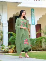 Thumbnail for Hand & Machine Embroidered Kurta With Pant & Embroidered Dupatta, Green - Hiral Fashion - Distacart