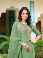 Thumbnail for Hand & Machine Embroidered Kurta With Pant & Embroidered Dupatta, Green - Hiral Fashion - Distacart