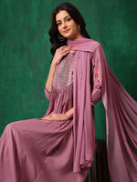 Thumbnail for Mirror Embroidered Kurta With Pant & Embroidered Dupatta, Lavender - Hiral Fashion - Distacart