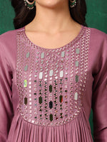 Thumbnail for Mirror Embroidered Kurta With Pant & Embroidered Dupatta, Lavender - Hiral Fashion - Distacart