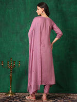 Thumbnail for Mirror Embroidered Kurta With Pant & Embroidered Dupatta, Lavender - Hiral Fashion - Distacart