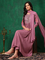 Thumbnail for Mirror Embroidered Kurta With Pant & Embroidered Dupatta, Lavender - Hiral Fashion - Distacart