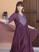 Thumbnail for Mirror Embroidered Kurta With Pant & Embroidered Dupatta, Mauve - Hiral Fashion - Distacart