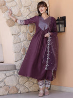 Thumbnail for Mirror Embroidered Kurta With Pant & Embroidered Dupatta, Mauve - Hiral Fashion - Distacart
