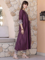 Thumbnail for Mirror Embroidered Kurta With Pant & Embroidered Dupatta, Mauve - Hiral Fashion - Distacart