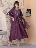 Thumbnail for Mirror Embroidered Kurta With Pant & Embroidered Dupatta, Mauve - Hiral Fashion - Distacart