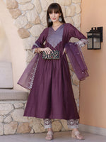 Thumbnail for Mirror Embroidered Kurta With Pant & Embroidered Dupatta, Mauve - Hiral Fashion - Distacart