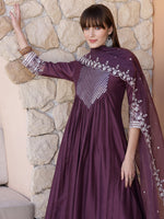 Thumbnail for Mirror Embroidered Kurta With Pant & Embroidered Dupatta, Mauve - Hiral Fashion - Distacart