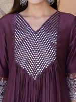 Thumbnail for Mirror Embroidered Kurta With Pant & Embroidered Dupatta, Mauve - Hiral Fashion - Distacart