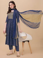 Thumbnail for Nayra Cut Bandhani Printed & Embroidered Kurta With Pant & Dupatta Set, Multicolor - Hiral Fashion - Dista
