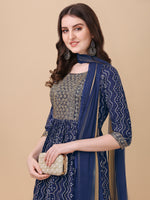 Thumbnail for Nayra Cut Bandhani Printed & Embroidered Kurta With Pant & Dupatta Set, Multicolor - Hiral Fashion - Dista