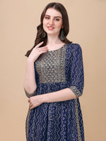 Thumbnail for Nayra Cut Bandhani Printed & Embroidered Kurta With Pant & Dupatta Set, Multicolor - Hiral Fashion - Dista