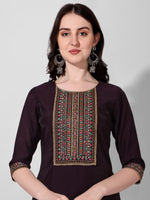 Thumbnail for Wine Embroidered Kurta Pant & Dupatta Set, Multicolor - Hiral Fashion - Distacart