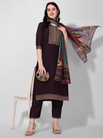 Thumbnail for Wine Embroidered Kurta Pant & Dupatta Set, Multicolor - Hiral Fashion - Distacart