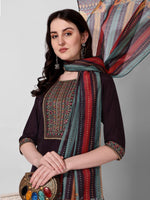 Thumbnail for Wine Embroidered Kurta Pant & Dupatta Set, Multicolor - Hiral Fashion - Distacart