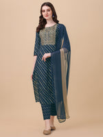 Thumbnail for Leheriya Printed & Embroidered Kurta With Pant & Dupatta Set, Multicolor - Hiral Fashion - Distacart