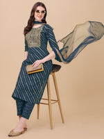 Thumbnail for Leheriya Printed & Embroidered Kurta With Pant & Dupatta Set, Multicolor - Hiral Fashion - Distacart
