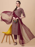 Thumbnail for Printed Kurta With Pant And Dupatta Set, Multicolor - Hiral Fashion - Distacart
