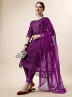 Thumbnail for Mirror Embroidered Kurta With Pant And Dupatta Set, Multicolor - Hiral Fashion - Distacart
