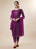 Thumbnail for Mirror Embroidered Kurta With Pant And Dupatta Set, Multicolor - Hiral Fashion - Distacart