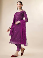Thumbnail for Mirror Embroidered Kurta With Pant And Dupatta Set, Multicolor - Hiral Fashion - Distacart