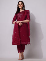 Thumbnail for Mirror Embroidered Kurta Pant & Dupatta Set, Multicolor - Hiral Fashion - Distacart