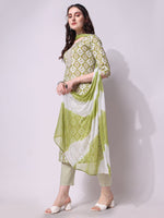 Thumbnail for Cotton Green Printed Kurta With Pant & Dupatta Set, Multicolor - Hiral Fashion - Distacart