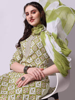 Thumbnail for Cotton Green Printed Kurta With Pant & Dupatta Set, Multicolor - Hiral Fashion - Distacart