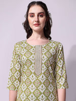 Thumbnail for Cotton Green Printed Kurta With Pant & Dupatta Set, Multicolor - Hiral Fashion - Distacart