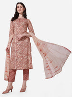 Thumbnail for Floral Printed Rust Kurta With Pant And Dupatta Set, Multicolor - Hiral Fashion - Distacart