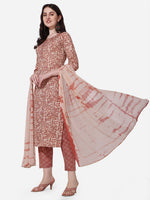 Thumbnail for Floral Printed Rust Kurta With Pant And Dupatta Set, Multicolor - Hiral Fashion - Distacart