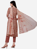 Thumbnail for Floral Printed Rust Kurta With Pant And Dupatta Set, Multicolor - Hiral Fashion - Distacart