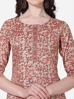 Thumbnail for Floral Printed Rust Kurta With Pant And Dupatta Set, Multicolor - Hiral Fashion - Distacart