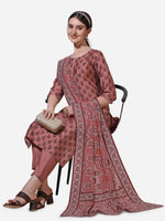 Thumbnail for Floral Printed Rust Kurta With Pant And Dupatta Set, Multicolor - Hiral Fashion - Distacart