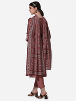 Thumbnail for Floral Printed Rust Kurta With Pant And Dupatta Set, Multicolor - Hiral Fashion - Distacart