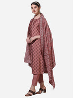 Thumbnail for Floral Printed Rust Kurta With Pant And Dupatta Set, Multicolor - Hiral Fashion - Distacart