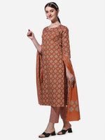 Thumbnail for Floral Printed Rust Kurta With Pant And Dupatta Set, Multicolor - Hiral Fashion - Distacart