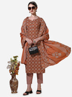 Thumbnail for Floral Printed Rust Kurta With Pant And Dupatta Set, Multicolor - Hiral Fashion - Distacart