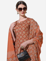 Thumbnail for Floral Printed Rust Kurta With Pant And Dupatta Set, Multicolor - Hiral Fashion - Distacart