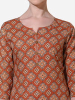 Thumbnail for Floral Printed Rust Kurta With Pant And Dupatta Set, Multicolor - Hiral Fashion - Distacart