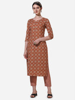 Thumbnail for Floral Printed Rust Kurta With Pant And Dupatta Set, Multicolor - Hiral Fashion - Distacart