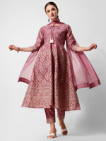 Thumbnail for Anarkali Printed Kurta Suit With Pant And Dupatta Set, Multicolor - Hiral Fashion - Distacart