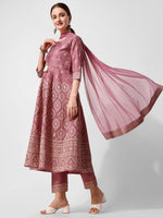 Thumbnail for Anarkali Printed Kurta Suit With Pant And Dupatta Set, Multicolor - Hiral Fashion - Distacart